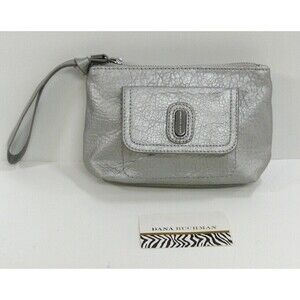 Dana Buchman Silver faux Leather Wristlet small bag purse cosmetic bag